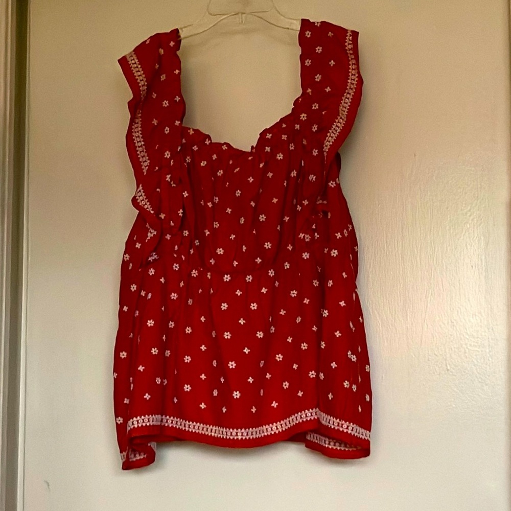 Rust and off white embroidered top